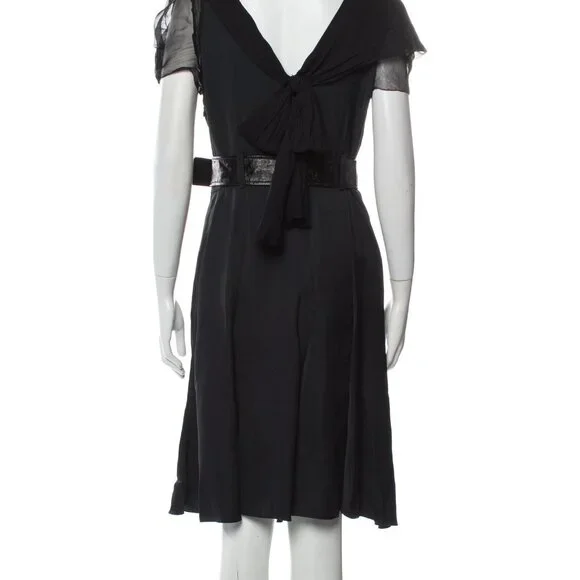 Vintage Prada Black Silk Knee-Length Dress 2008 S/S Size M US8 IT44 - Picture 3 of 3